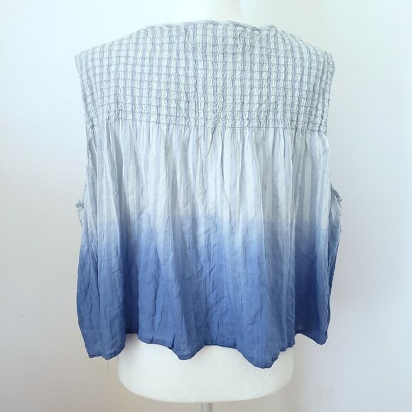 Free People Top Women XS Blue Smocked Tank Boho Festival Peasant Cottagecore NEW - Picture 2 of 13